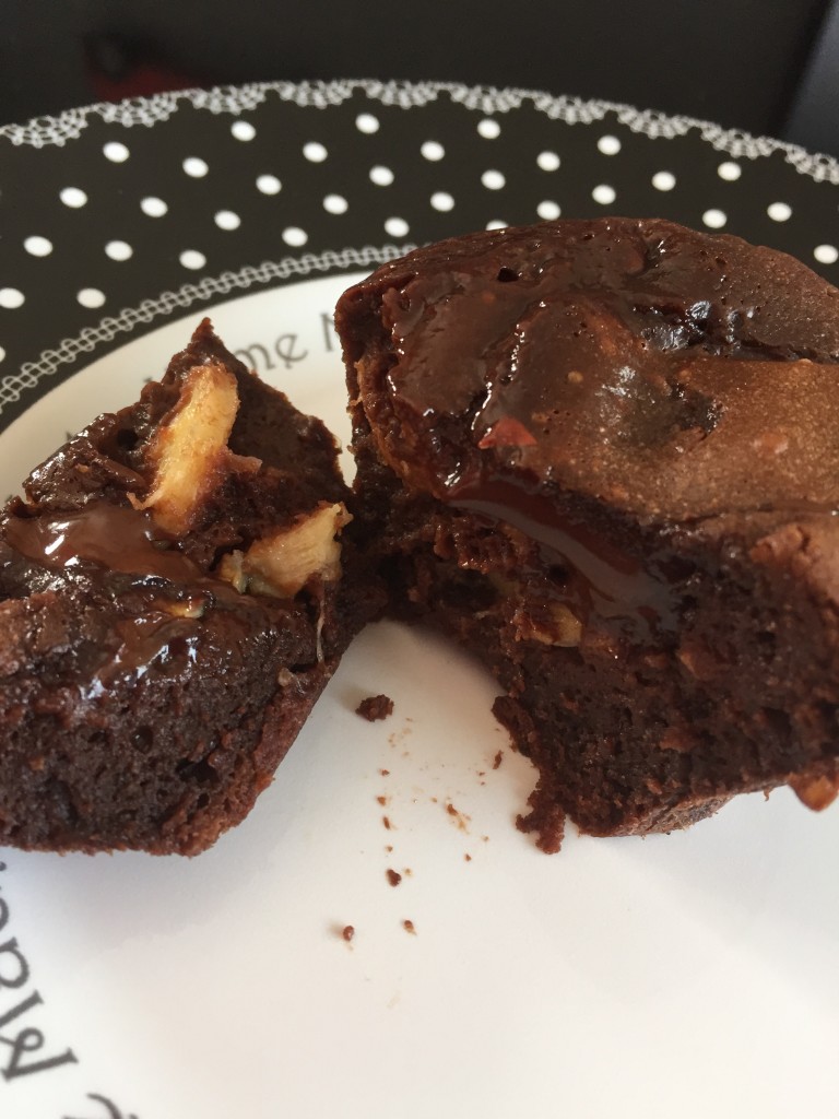 Muffins fondant chocolat, cœur banane