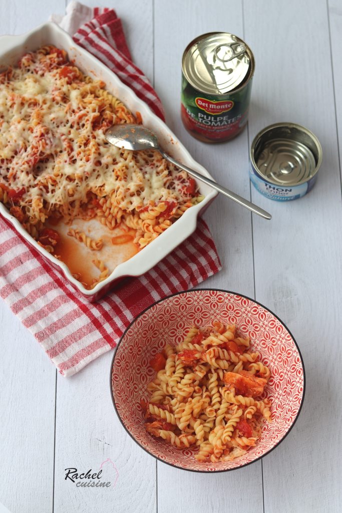 Gratin de pâtes au thon, sauce tomates Rachel cuisine