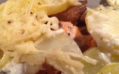 Gratin pomme de terre saumon frais et champignons
