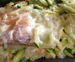 Gratin de ravioles courgettes saumon fumé