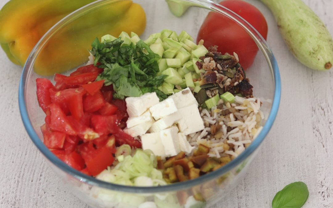 salade riz, lentilles, courgettes et tomates