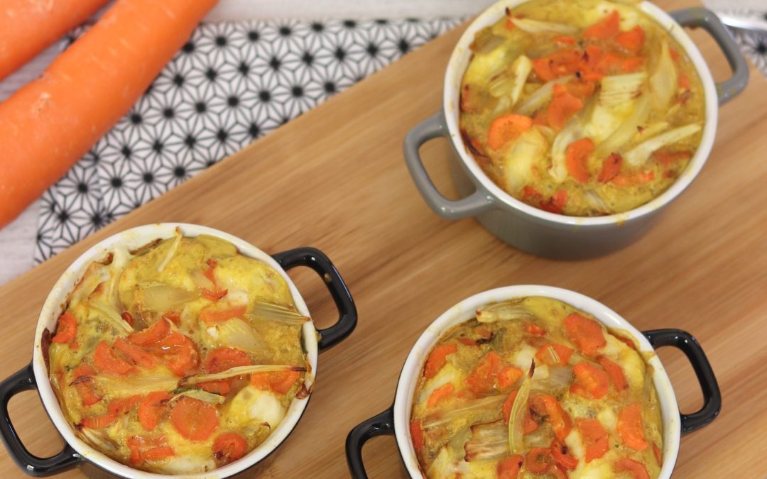 Gratin fenouil, carottes, curry et fromage