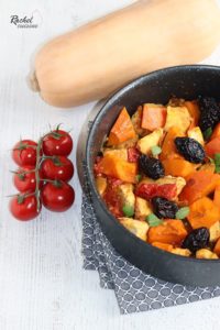 Tajine filet de poulet, butternut, pruneaux