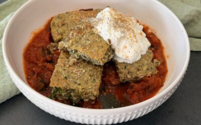 Galette lentilles, épinards sur lit de courgettes